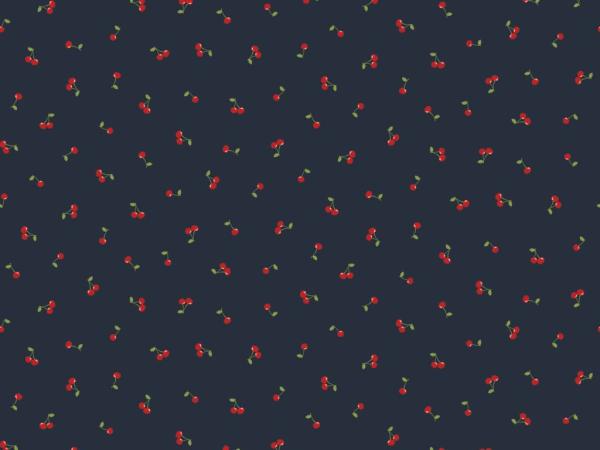 50x70 cm Zuschnitt Baumwolle beschichtet Kirschen auf Dunkelblau